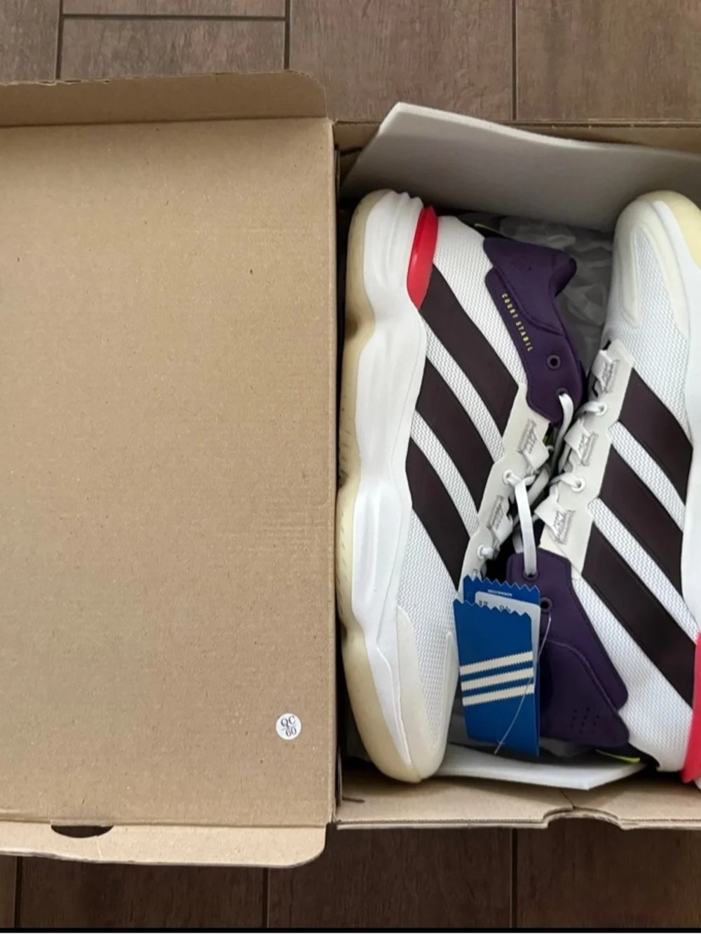 adidas White Purple Black Green Low-Top Court Sneakers